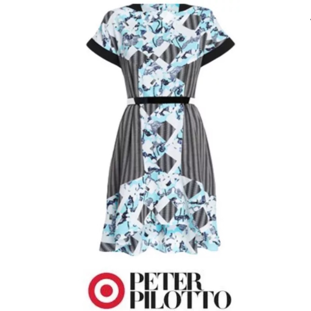 Peter Pilotto Hi-Lo Floral Elastic Dress Ruffled
